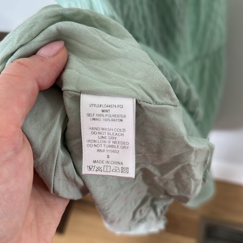 LUSH Dreamiest Darling Mint Smocked Tie-Back Tiered Midi Dress Small - Picture 10 of 10